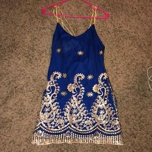 Blue and gold mini dress